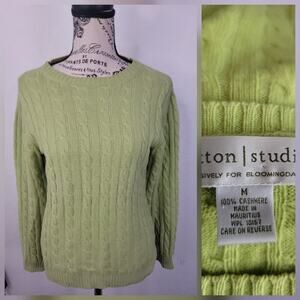 Sutton Studio 100% Cashmere Crewneck Cable Knit Sweater SZ M Green Bloomindales